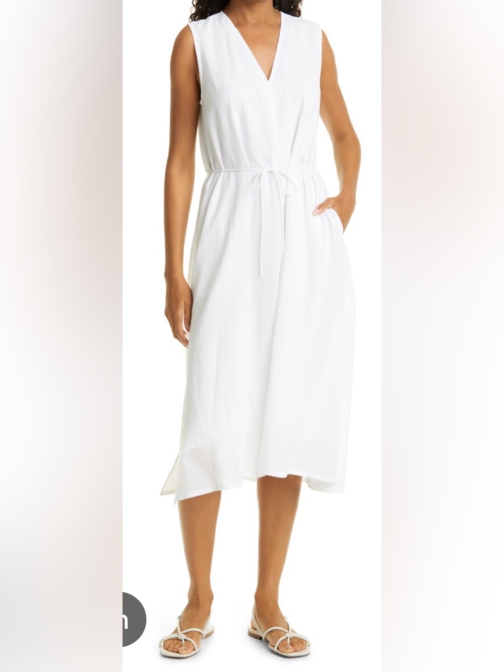 Vince White Sleeveless Maxi Dress with Drawstring Waist